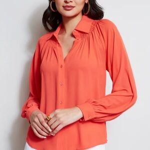 Elie Tahari T-Tahari Long Sleeve Smocked Button Down Shirt – NWT
